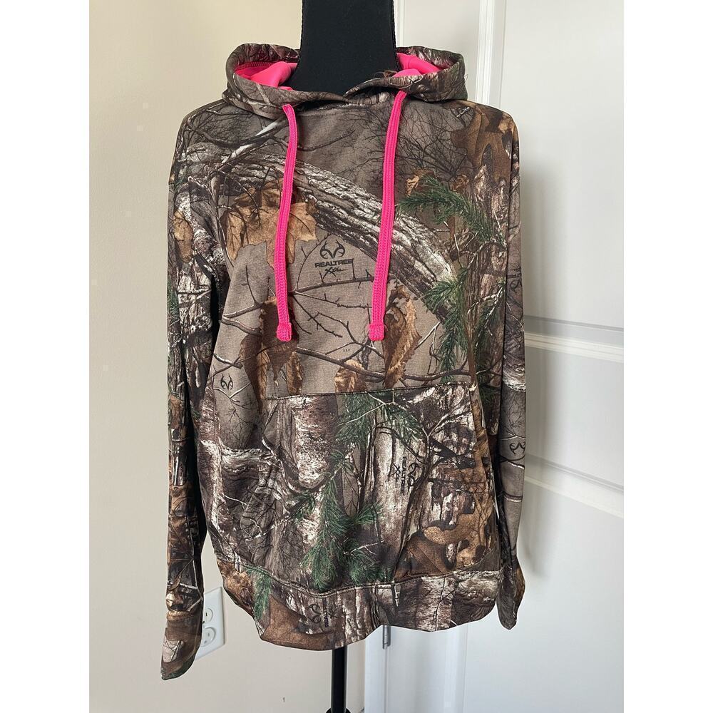 Real Tree Women’s Camo with Pink Hood and Ties Hoodie Size Large
